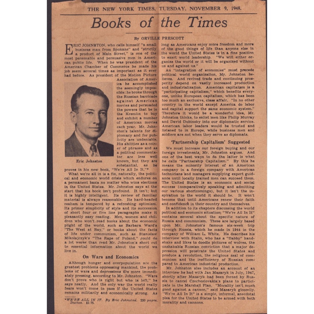 Vintage 1948 Ideology for Democracy Eric Johnston MPAA Cold War Pamphlet - Picture 4 of 4